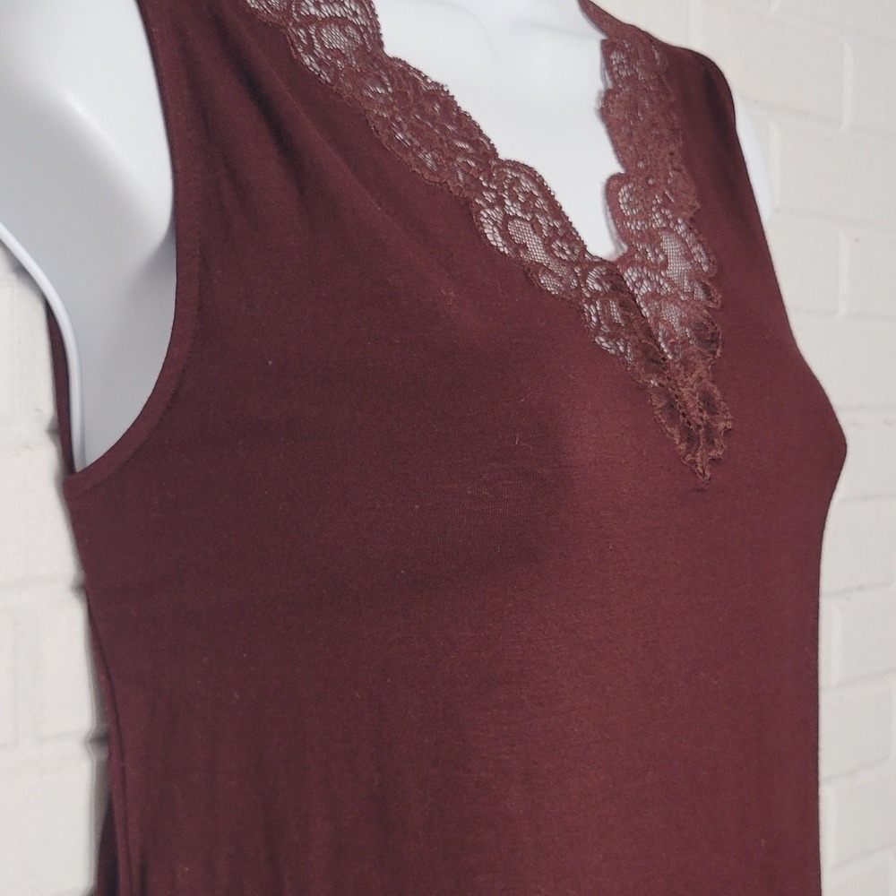 Vintage 2000s Lauren Ralph Lauren Tank Top M Plum Aubergine Lace Trim Cami - Picture 3 of 10